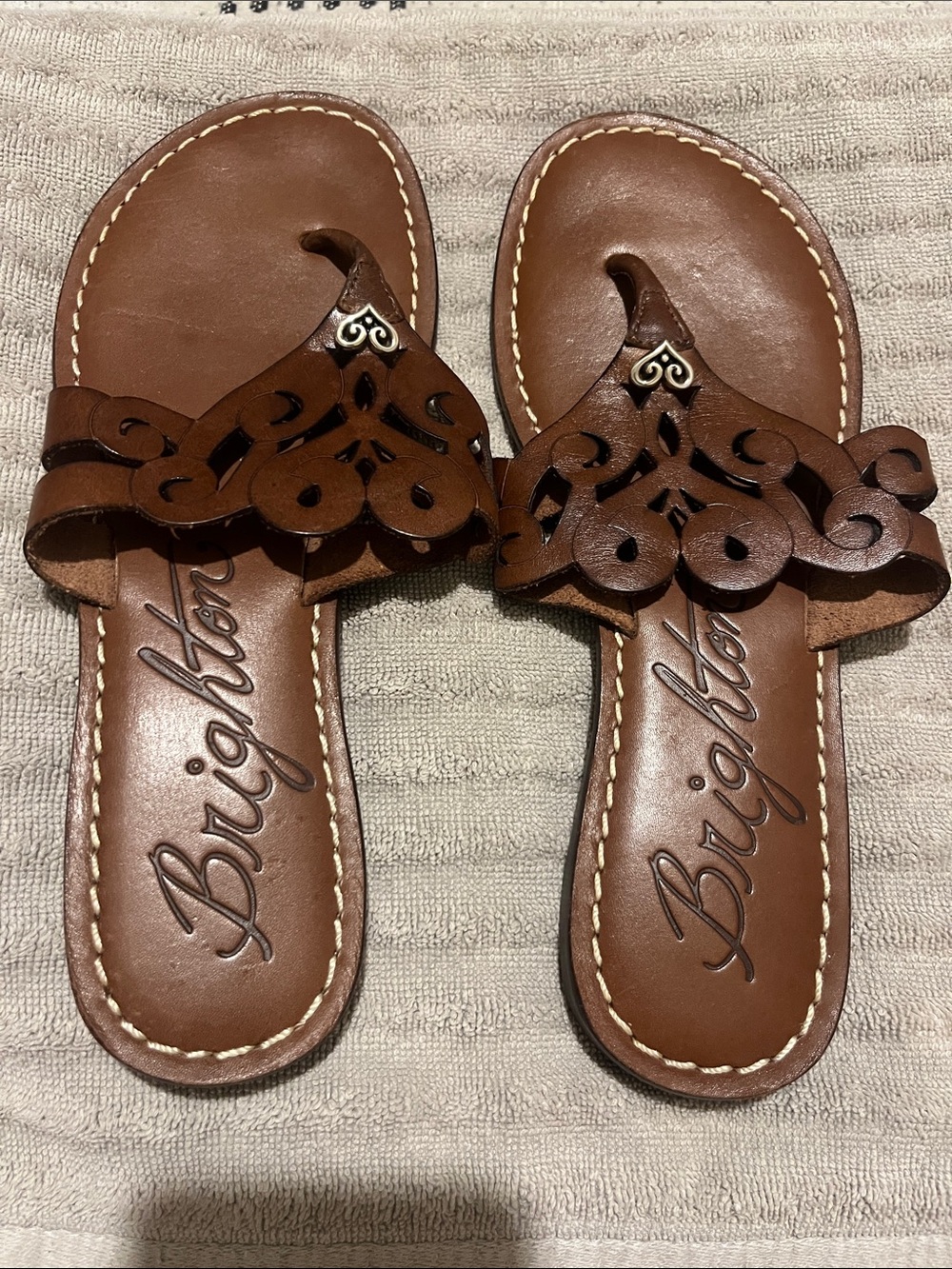 Brighton Brown Leather Laser-Cut Toe-Post Sandals 6 1/2